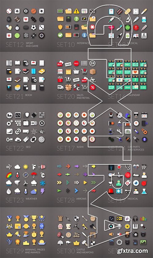 Stock Vector - Flat Icons Set, 30EPS