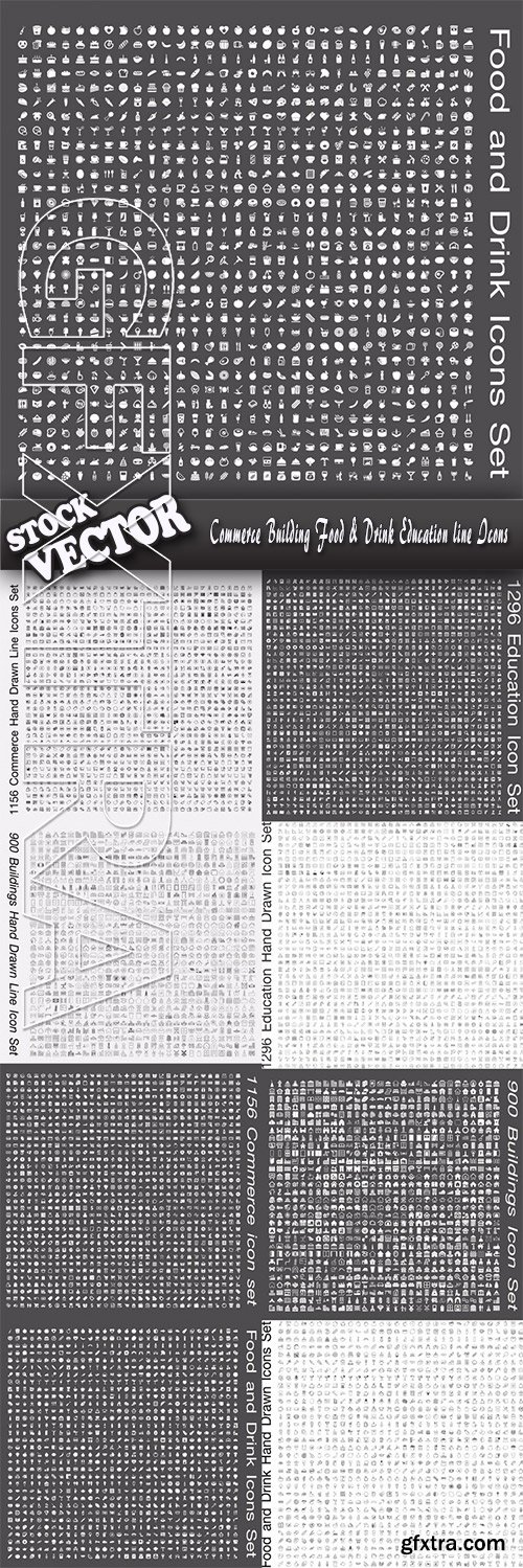 Stock Vector - Commerce Building Food & Drink Education line Icons