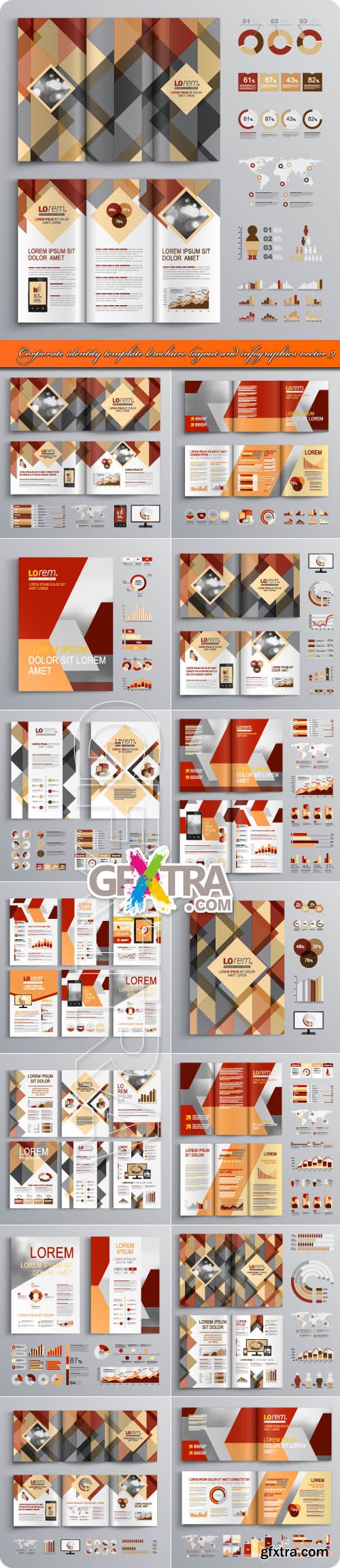 Corporate identity template brochure layout and infographics vector 9