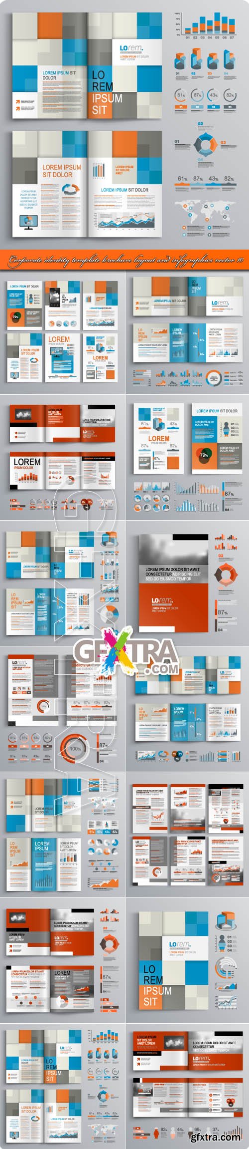 Corporate identity template brochure layout and infographics vector 10