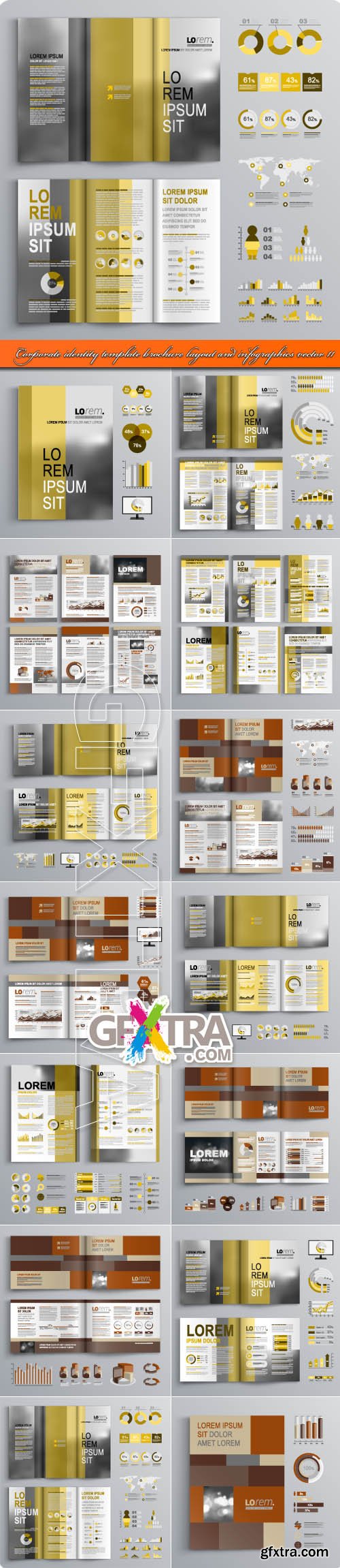 Corporate identity template brochure layout and infographics vector 11