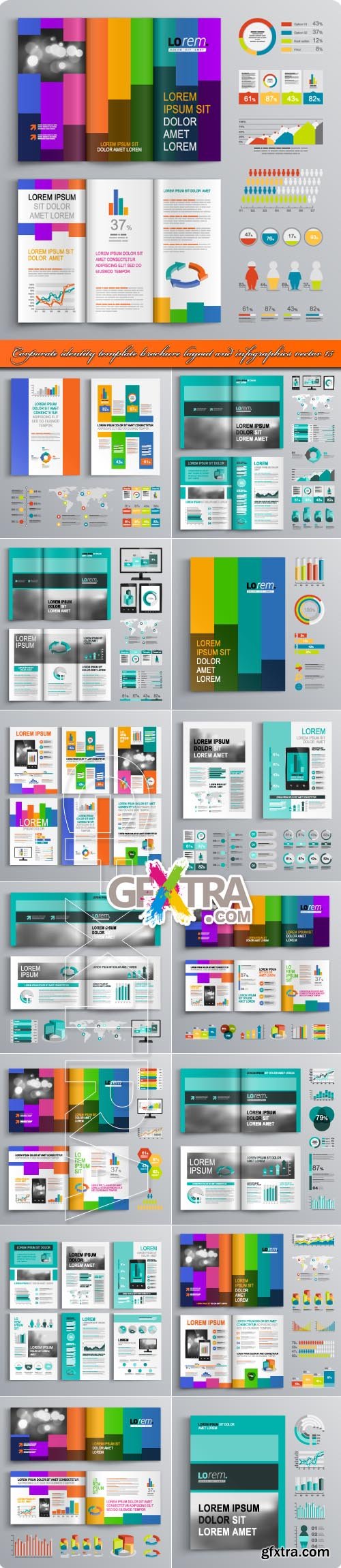 Corporate identity template brochure layout and infographics vector 15