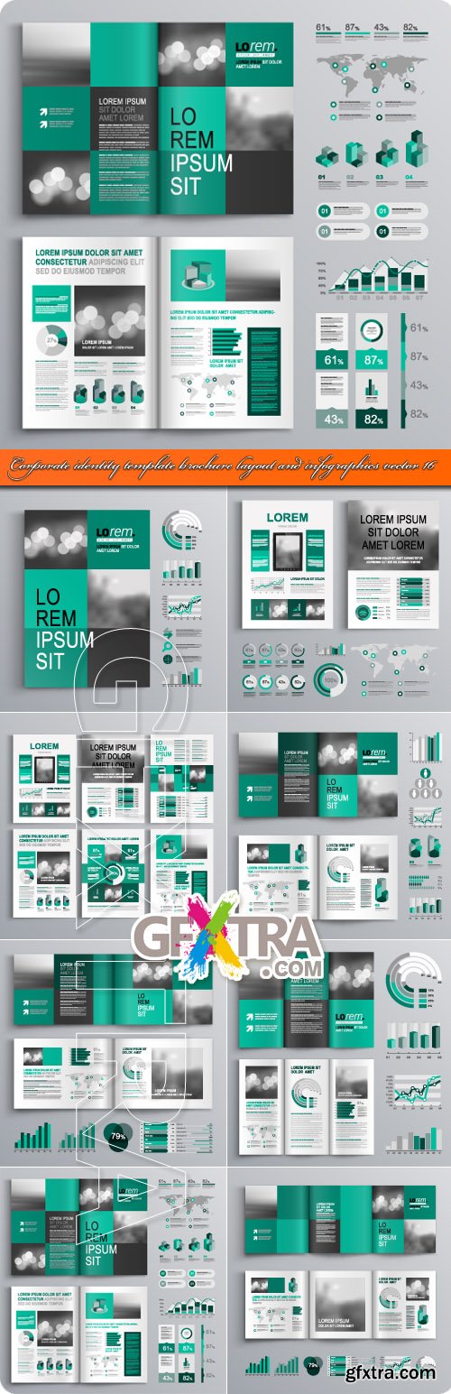 Corporate identity template brochure layout and infographics vector 16