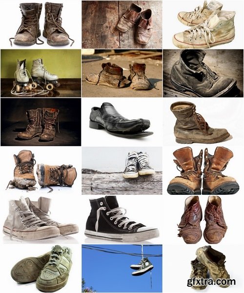 Collection of vintage shoes old torn boots shoes boots shoes sneakers 25 HQ Jpeg