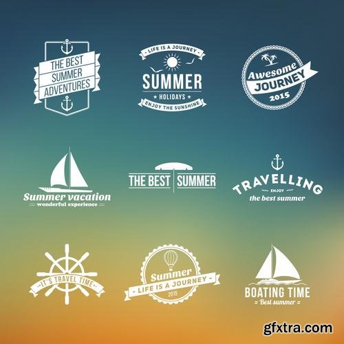 Stock Vector - Tropical Paradise Beach Vacation Adventure and Travel Labels Logos, 30EPS