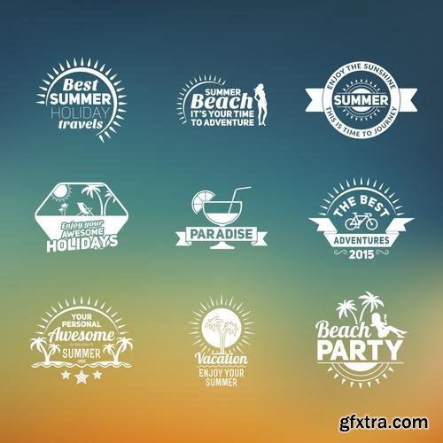 Stock Vector - Tropical Paradise Beach Vacation Adventure and Travel Labels Logos, 30EPS