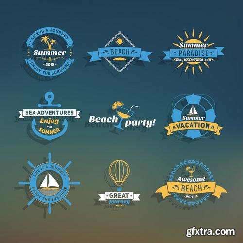 Stock Vector - Tropical Paradise Beach Vacation Adventure and Travel Labels Logos, 30EPS