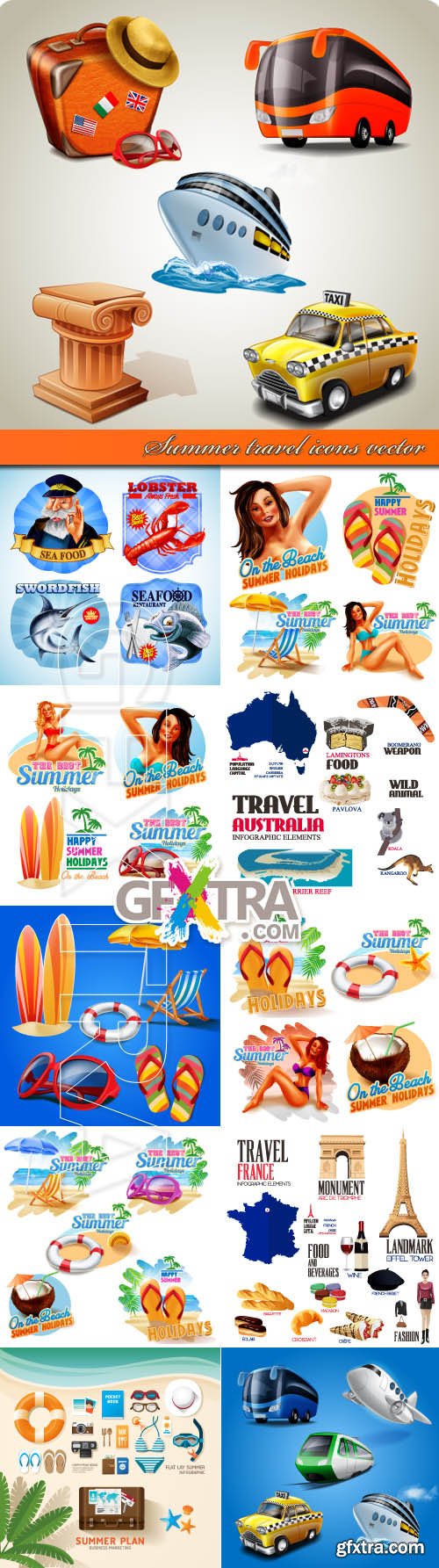 Summer travel icons vector