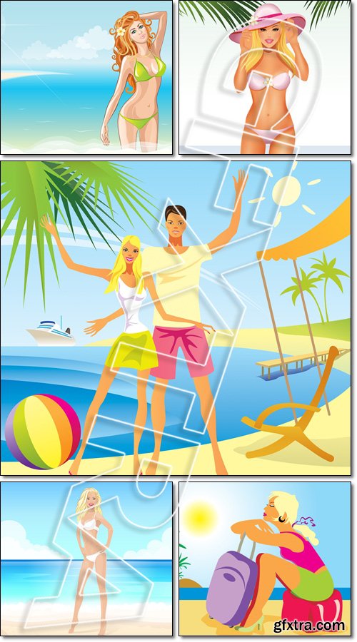 Romantic vacation on the beach - Vector