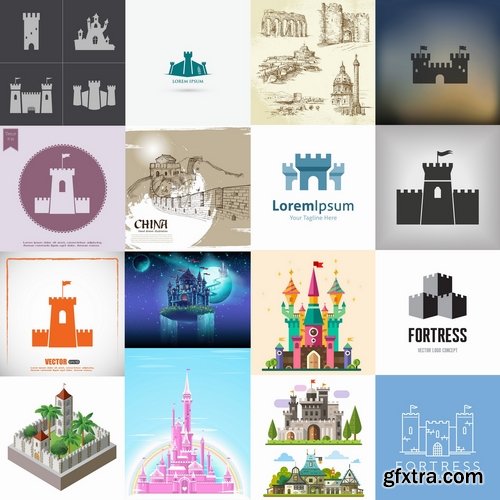 Collection of vector image fortress castle fort inaccessibility 25 Eps