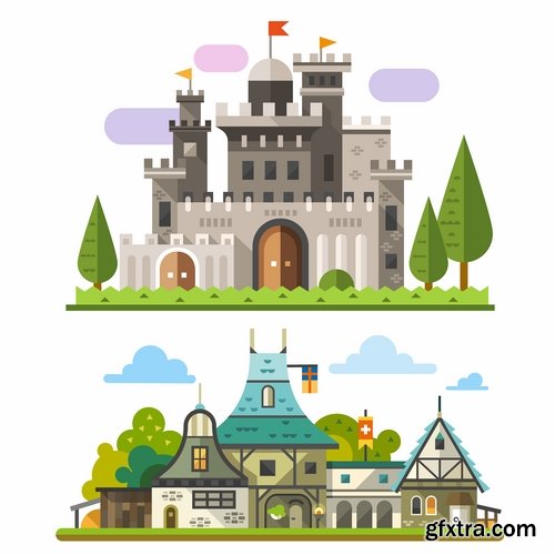 Collection of vector image fortress castle fort inaccessibility 25 Eps