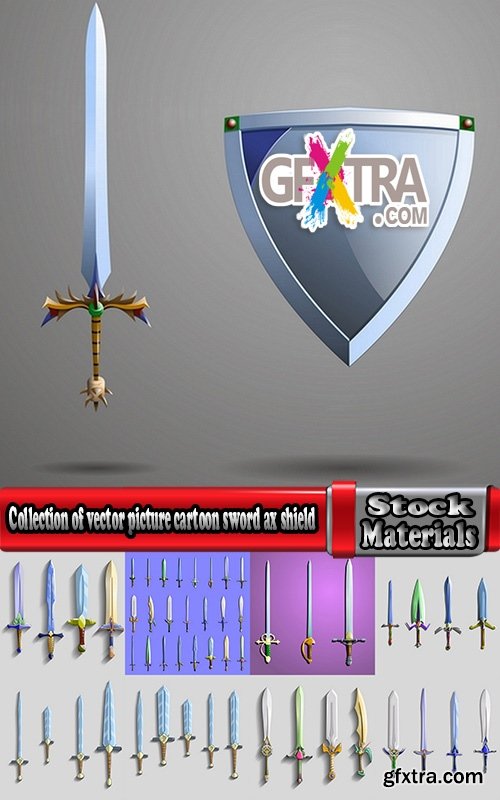 Collection of vector picture cartoon sword ax shield 25 Eps