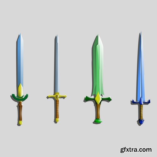 Collection of vector picture cartoon sword ax shield 25 Eps