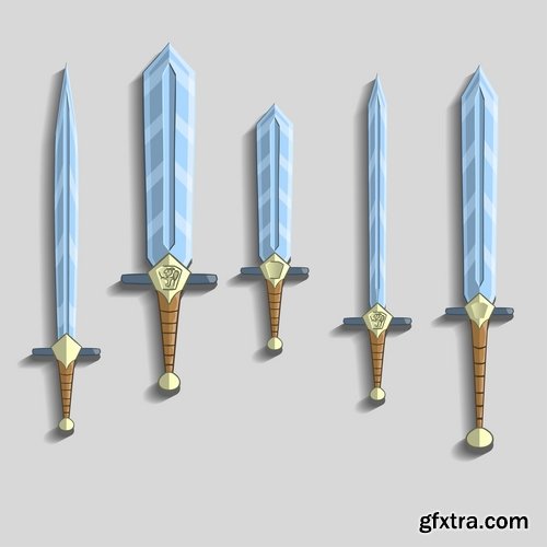 Collection of vector picture cartoon sword ax shield 25 Eps