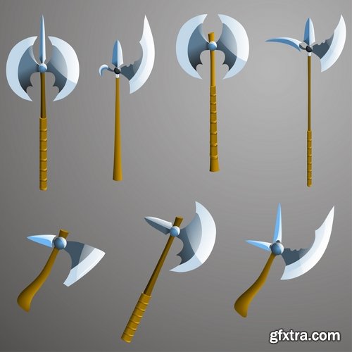 Collection of vector picture cartoon sword ax shield 25 Eps