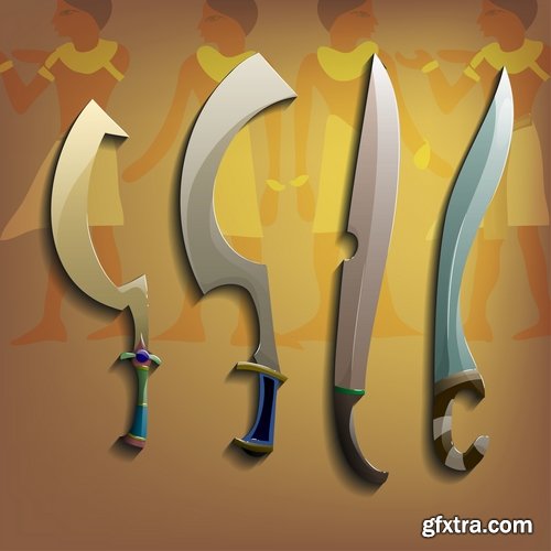 Collection of vector picture cartoon sword ax shield 25 Eps