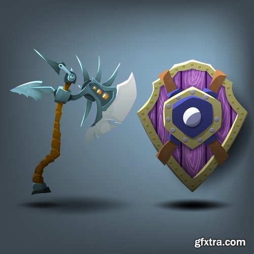 Collection of vector picture cartoon sword ax shield 25 Eps