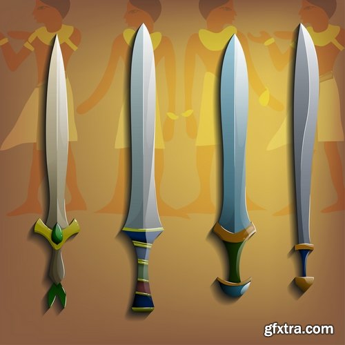 Collection of vector picture cartoon sword ax shield 25 Eps