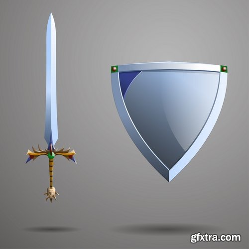 Collection of vector picture cartoon sword ax shield 25 Eps