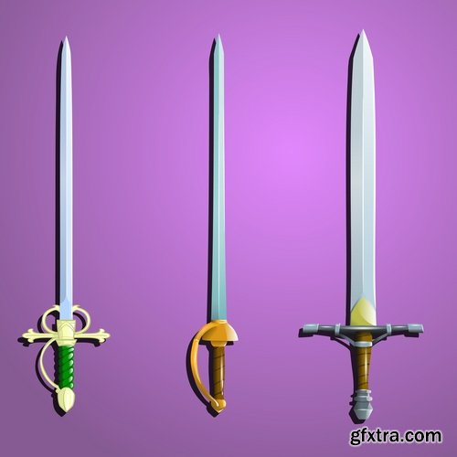 Collection of vector picture cartoon sword ax shield 25 Eps