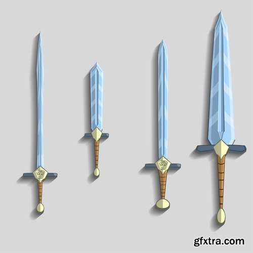 Collection of vector picture cartoon sword ax shield 25 Eps