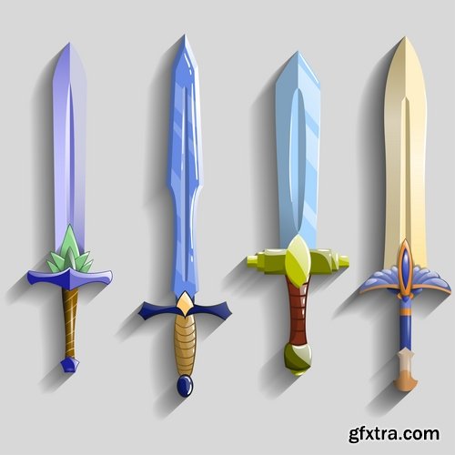 Collection of vector picture cartoon sword ax shield 25 Eps