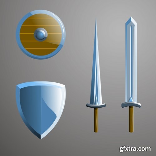 Collection of vector picture cartoon sword ax shield 25 Eps