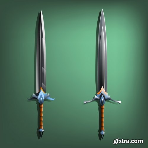 Collection of vector picture cartoon sword ax shield 25 Eps