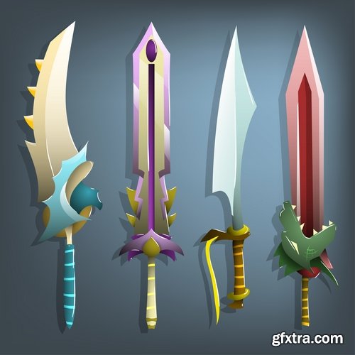 Collection of vector picture cartoon sword ax shield 25 Eps