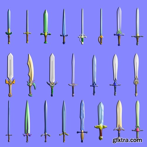 Collection of vector picture cartoon sword ax shield 25 Eps