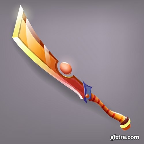 Collection of vector picture cartoon sword ax shield 25 Eps