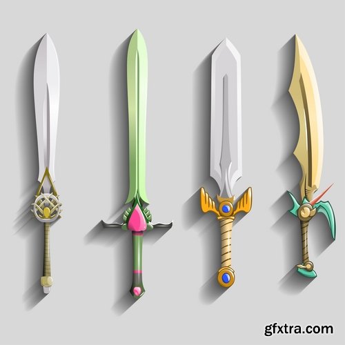 Collection of vector picture cartoon sword ax shield 25 Eps