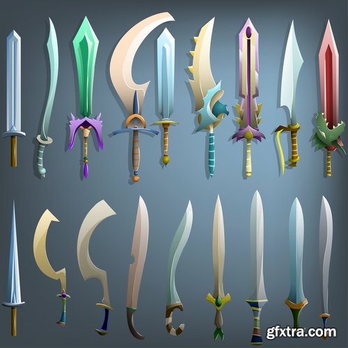 Collection of vector picture cartoon sword ax shield 25 Eps