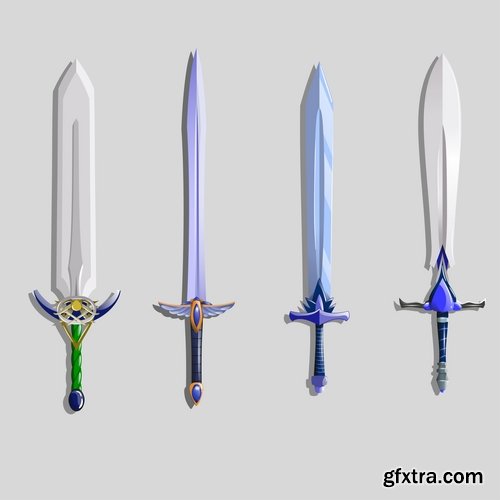 Collection of vector picture cartoon sword ax shield 25 Eps