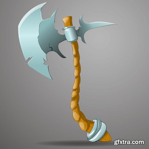 Collection of vector picture cartoon sword ax shield 25 Eps