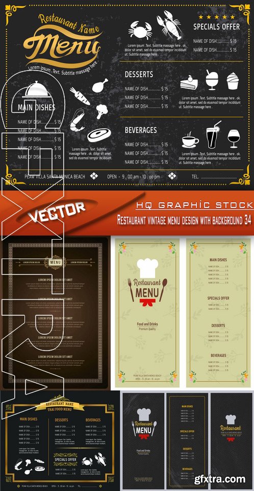 Stock Vector - Restaurant vintage menu design with background 34