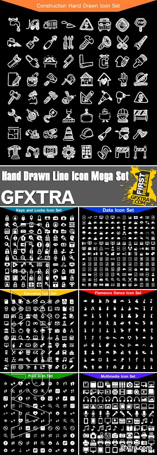 Stock Vectors - Hand Drawn Line Icon Mega Set