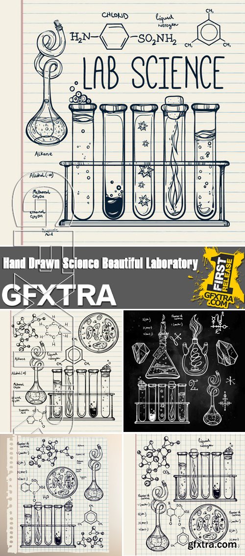 Stock Vectors - Hand Drawn Science Beautiful Laboratory Icons Sketch