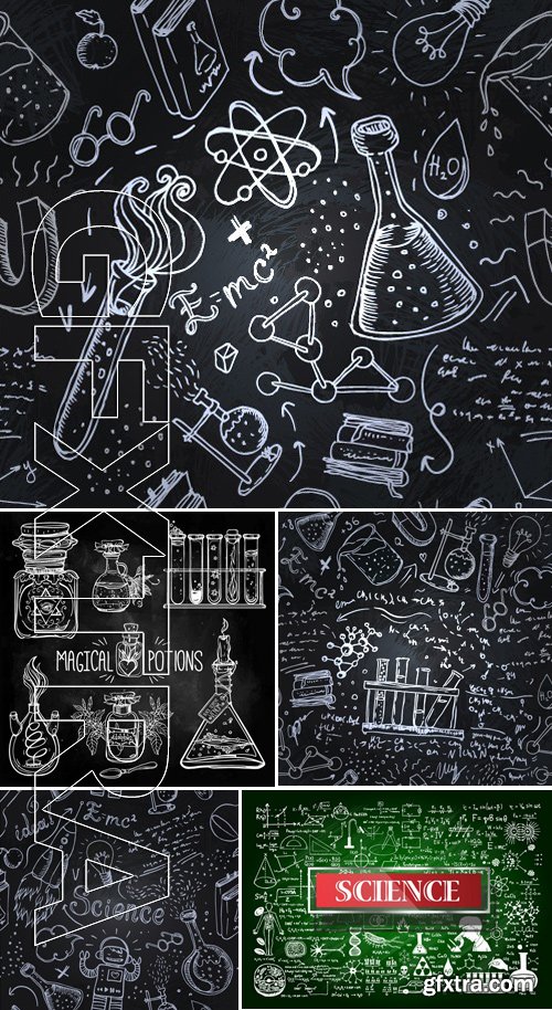 Stock Vectors - Science Lab Objects Doodle Vintage Style Sketches Seamless Pattern