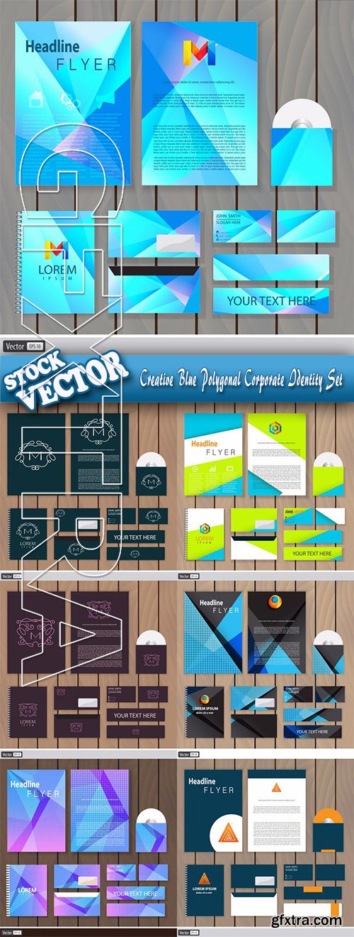 Stock Vector - Creative Blue Polygonal Corporate Identity Set