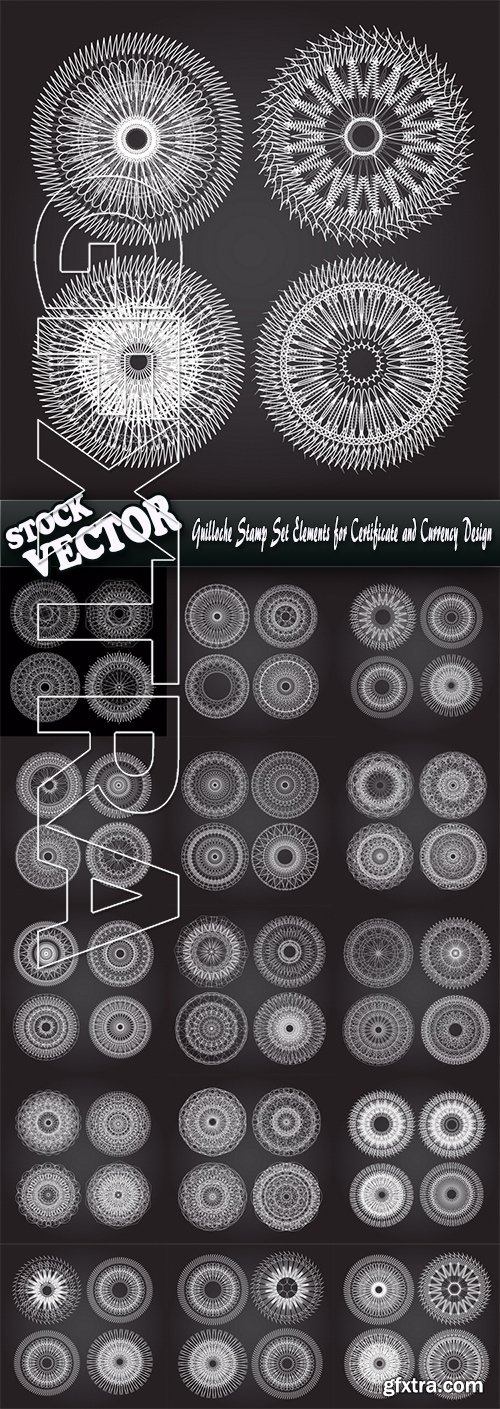 Stock Vector - Guilloche Stamp Set Elements for Certificate and Currency Design