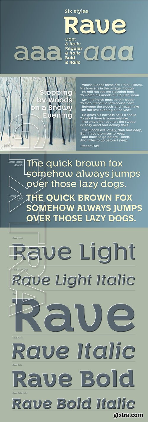 Rave - Fancy Gothic Semi-Serif Family 6xOTF $230