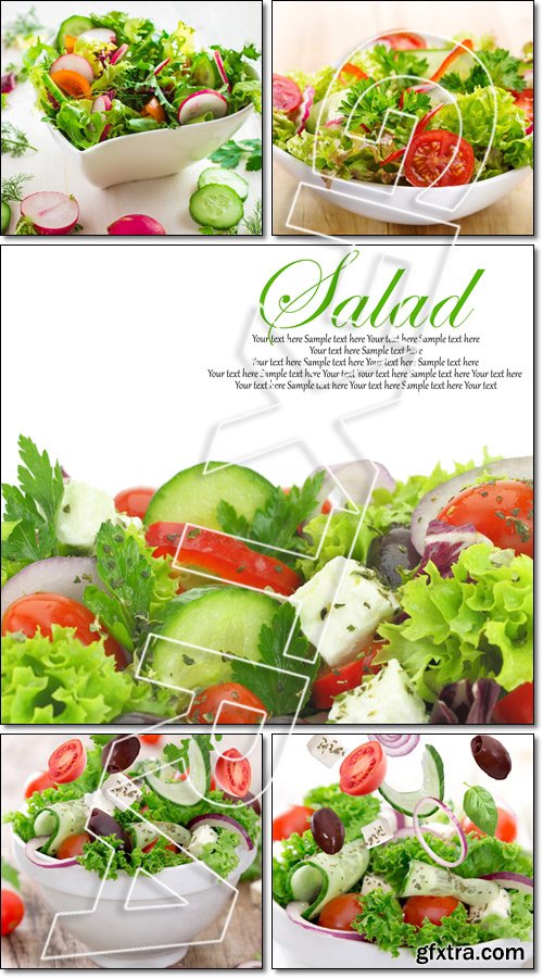 Close up of fresh mixed vegetables salad and ingredients - Stock photo