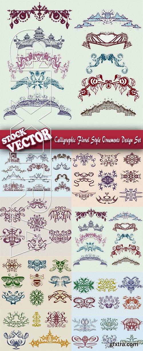 Stock Vector - Calligraphic Floral Style Ornaments Design Set