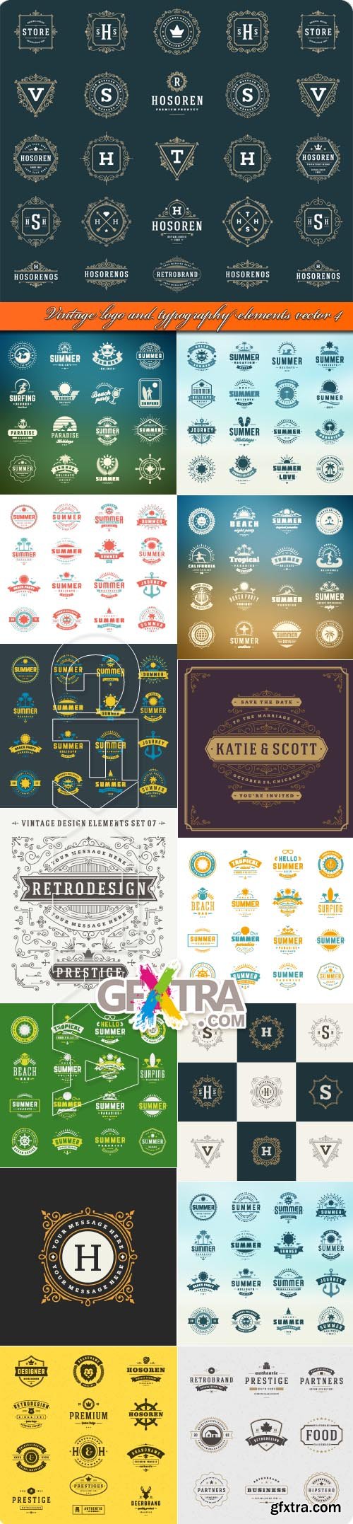 Vintage logo and typography elements vector 4