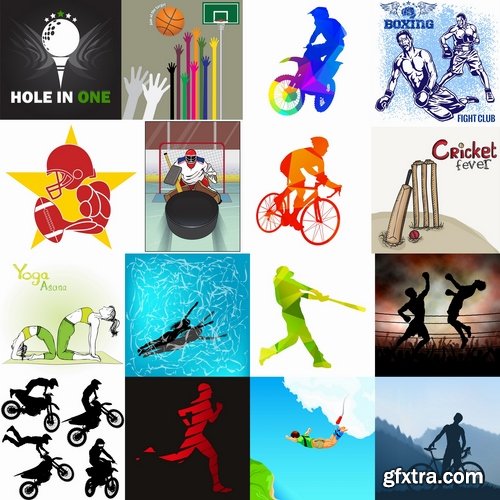 Collection of vector picture different sports mixed martial arts MMA 25 Eps