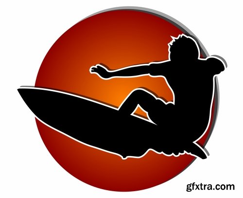 Collection of vector image printing on a T-shirt surfing surfboard 25 Eps