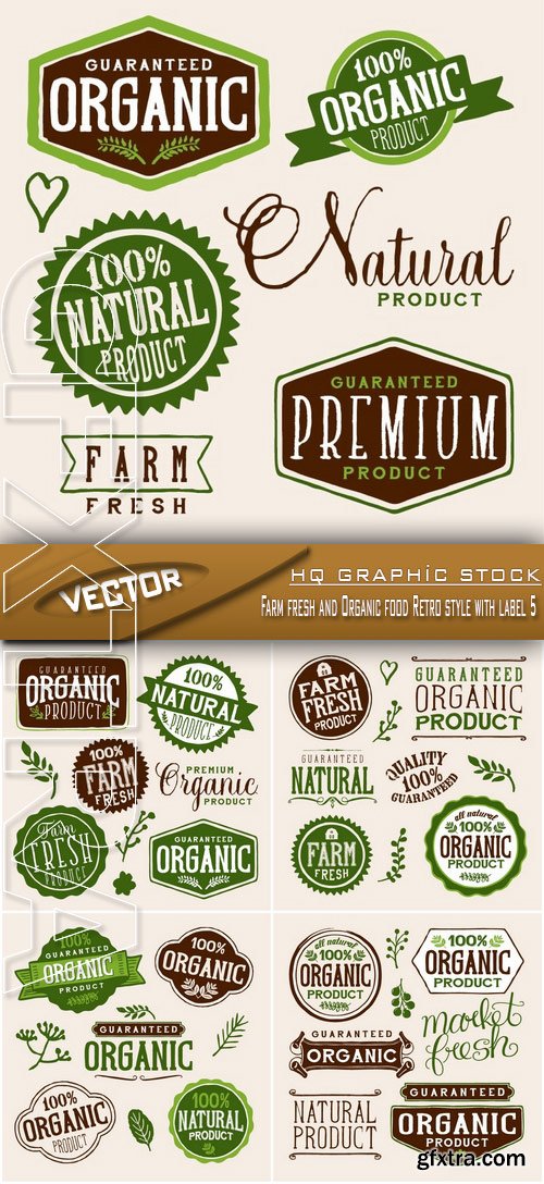 Stock Vector - Farm fresh and Organic food Retro style with label 5