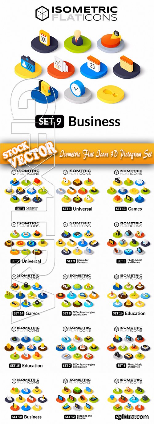 Stock Vector - Isometric Flat Icons 3D Pictogram Set