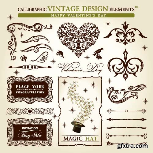 Calligraphic old elements vintage decor 7x EPS